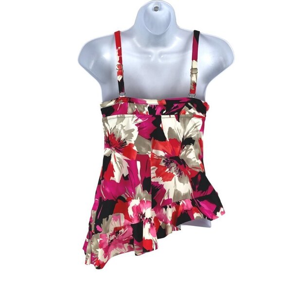 Magicsuit Tankini Swim Top Asymmetrical Floral Ruffle Women's Size 10 - Picture 5 of 7